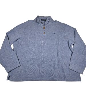 Polo Ralph Lauren Gray/Blue Pony Quarter Zip Sweater, Long Sleeve, Mens Sz XXL